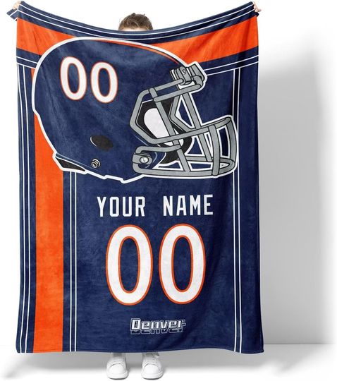 Custom Denver Broncos Football Fleece Blanket, Gifts for Men Women Boy