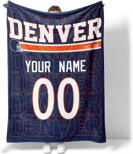Custom Denver Broncos Football Fleece Blanket, Gifts for Men Women Boy