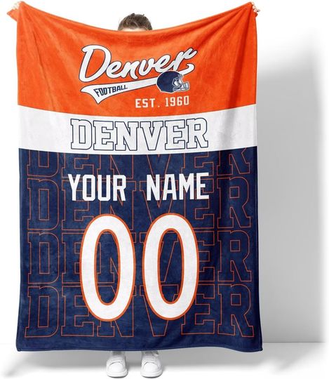 Custom Denver Broncos Football Fleece Blanket, Gifts for Men Women Boy