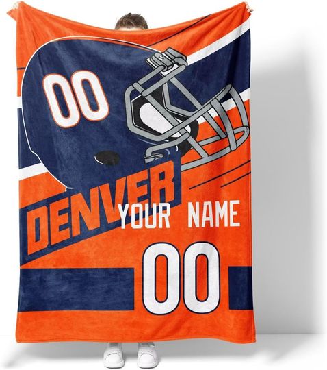 Custom Denver Broncos Football Fleece Blanket, Gifts for Men Women Boy