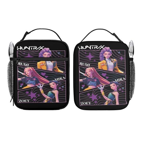 K-pop Demon Hunter HUNTRIX Girls Lunch Bag with Stylish Graphic, K-pop Idol Group Lunch Bag, Mira Rumi Zoey Lunch Bag, Gift for K-pop Fans