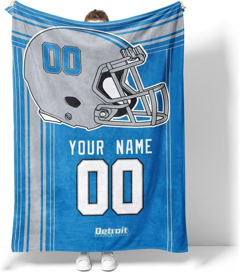 Custom Detroit Lions Football Fleece Blanket, Gifts for Men Women Boy