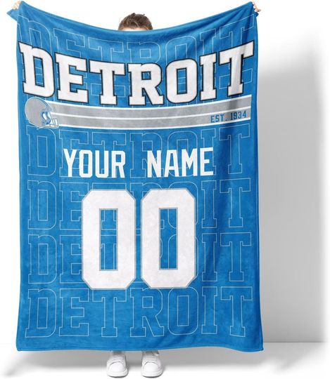 Discover ANTKING Detroit Throw Blanket for Men Women Boy Custom Name and Number Gifts