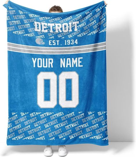 Custom Detroit Lions Football Fleece Blanket, Gifts for Men Women Boy