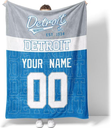Discover ANTKING Detroit Throw Blanket for Men Women Boy Custom Name and Number Blanket Gifts