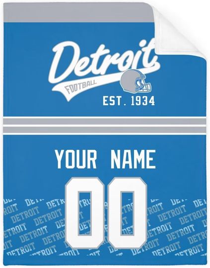 Custom Detroit Lions Football Fleece Blanket, Gifts for Men Women Boy
