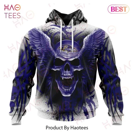 Discover Baltimore Skull Ravens Skeleton Purple All Over Print 3D Hoodie