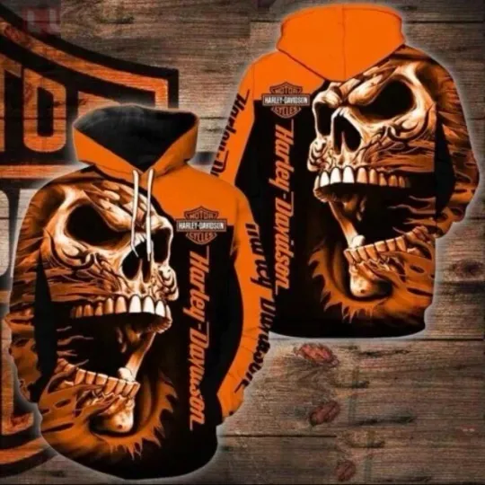 Discover Haarleyy Davidson Skull Pullover Hoodie, Motorcycle Fan All Over Print 3DHoodie