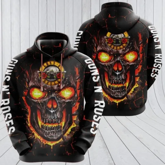 Discover Guns N Roses Skull Fire All Over Printed 3D Hoodie