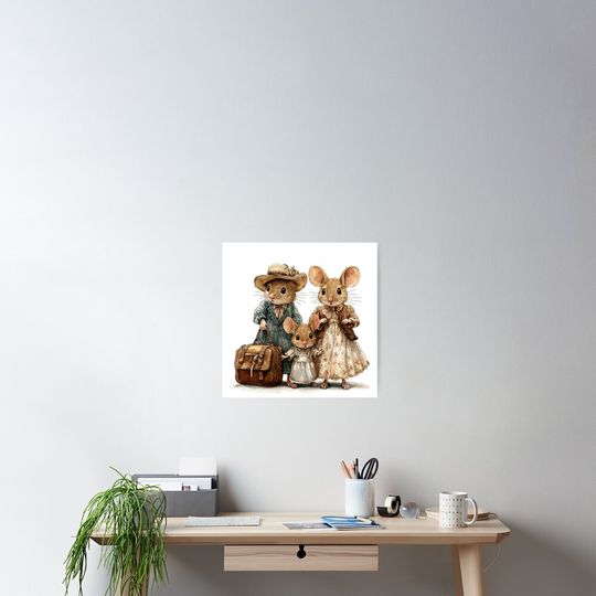 Discover Mouse Family in Vintage Clothes Poster