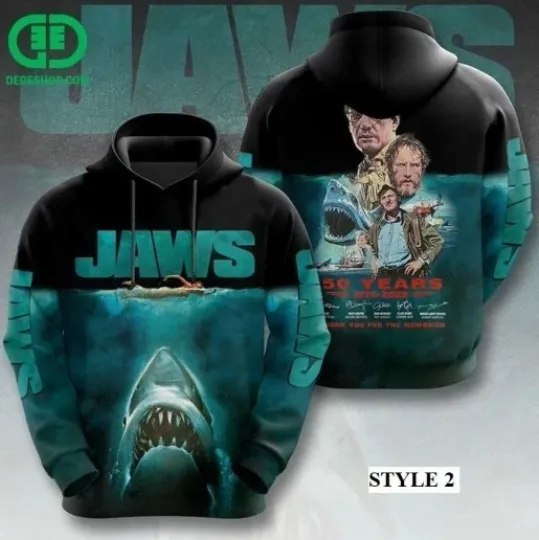 Discover Jaws 50th Anniversary 1975-2025 3D Hoodie Jaws Shark Horror Movie