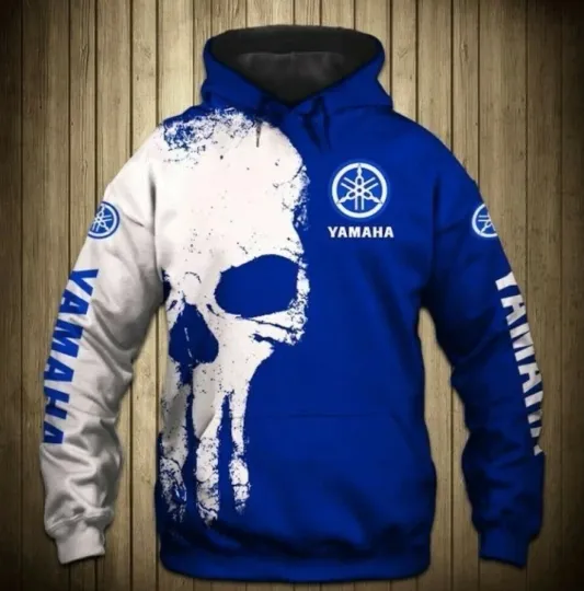 Hot Yaamaha Skull Blue Racing Team T-shirt 3D Full Size S-5XL Print 3D Hoodie