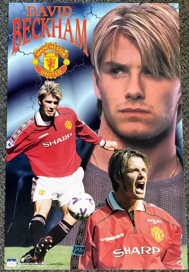 Discover David Beckham SUPERSTAR 1999 Manchester United FC Action Vintage 22x34 POSTER