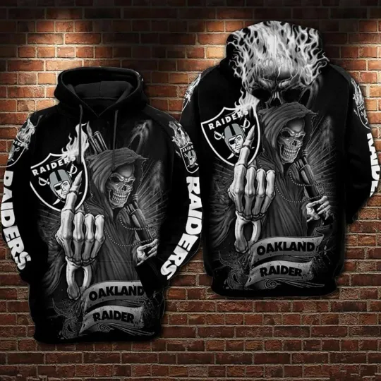 Oakland Dead Skull Smoke Gray Raiders 3D All Over Printed Hoodie