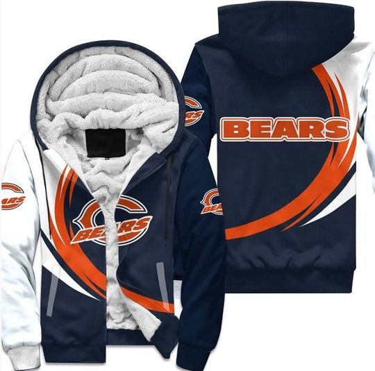 Chicago Bears Fleece Zip Hoodie, Football Lover Gift, Christmas Gift