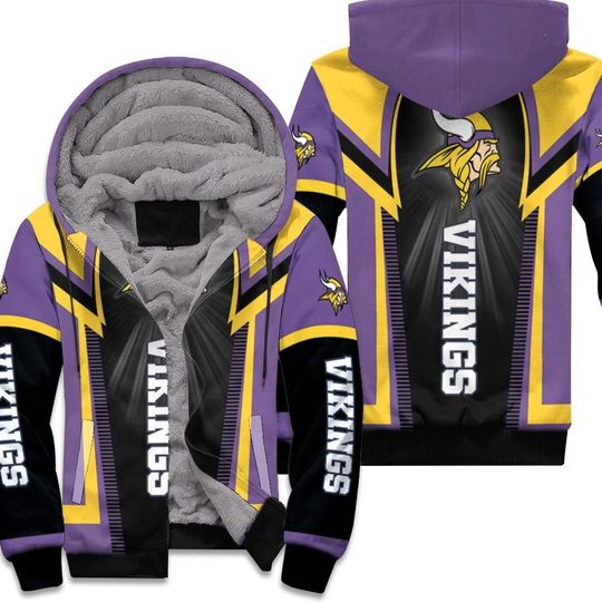 Minnesota Vikings Fleece Zip Hoodie, Football Lover Gift, Christmas Gift