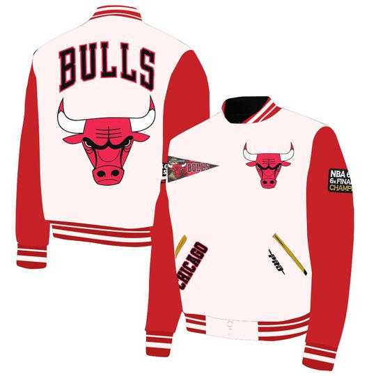 Chicago Bulls White Wool & Red Leather Varsity Jacket for Men