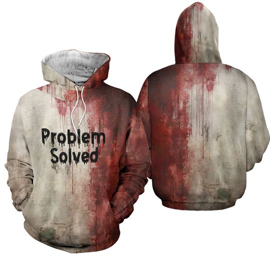 Halloween hoodie 3D Bloody Pullovers sweatshirt Problem Solved New Tan Red XL