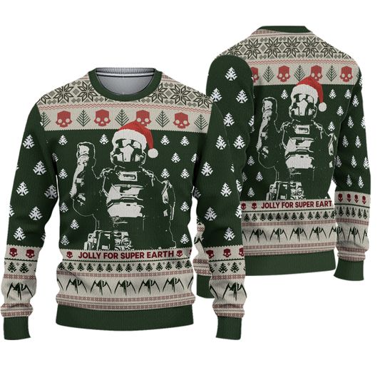 Helldivers Christmas Sweater, Super Earth Gamer Holiday Jumper, Funny Sci-Fi Xmas Sweater, Geeky Christmas Gift for Video Game Fans