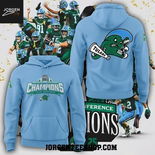 Discover Tulane Wave Football Champs 2025 Baby Blue Special 3D Fan Hoodie