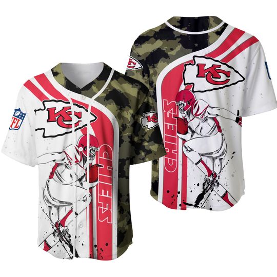 Kansas City Chiefs Baseball Jersey, Kansas Chiefs Camo Baseball Jersey