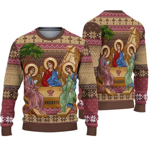 Holy Trinity Christmas Sweater, Christian Faith Ugly Xmas Jumper, Religious Holiday Pullover for Men and Women