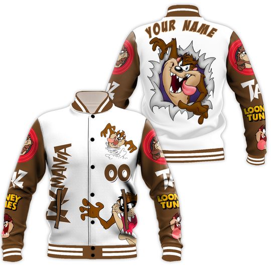 Custom Baby Taz Varsity Jacket, Personalized Looney Tunes Baseball Jacket, Baby Taz Kids Youth Adult Varsity Jacket