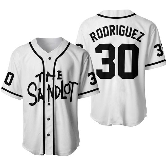 Sandlot Baseball Jersey Benny The Jet Rodriguez #30 White Stitched