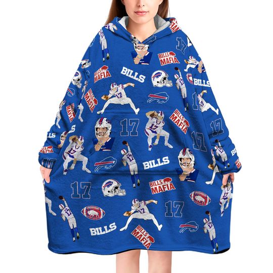 Josh Allen 17 Buffalo Football Unisex Blanket Hoodie