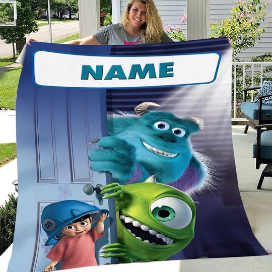 Cute Monster Inc Blanket, Personalized Cartoon Blanket, Baby Name Blanket