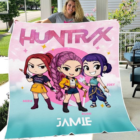 Personalized Blanket with Huntrix Theme,Kpop Demon Huntrix Blanket,Personalized Anime Blanket,Huntrix Fan Gift,Demon Hunters Anime Blanket