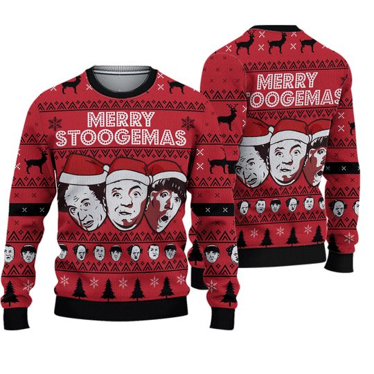 Retro Three Stooges Christmas Ugly Sweater, Merry Stoogemas The Stooges Sweater, Vintage Tv Show Comedy Shirt, Xmas Gift