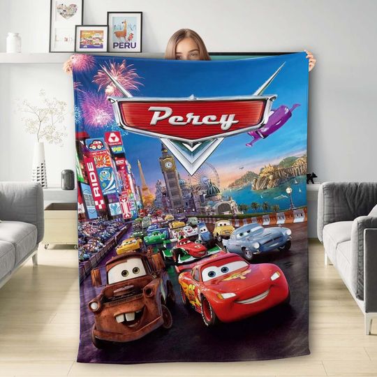 Discover Personalized Car Racer Plush Fleece Blanket, Custom Name Animated Movie Poster Blanket, Magic Kingdom, Birthday Christmas Gift, Home Decor