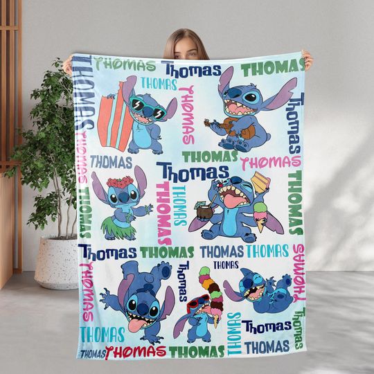 Discover Personalized Disney Stitch Blanket, Custom Name Stitch Blanket, Stitch Cartoon Movie Blanket, Custom Stitch Birthday Gift