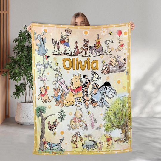 Discover Custom Name Pooh Bear And Friends Blanket, Watercolor Disney Winnie The Pooh Blanket, Pooh Blanket, Magic Kingdom Blanket, Birthday Gift