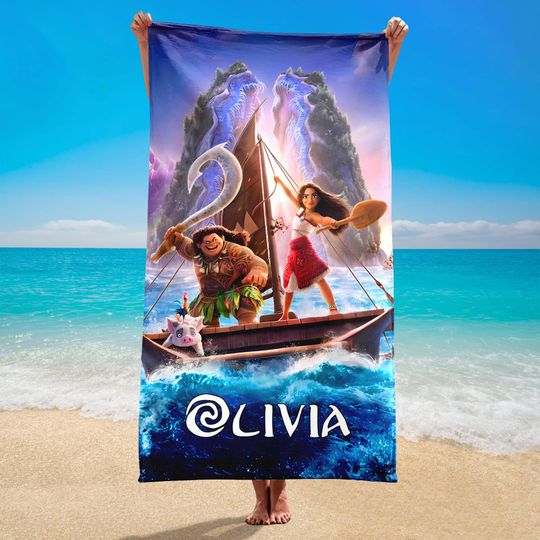 Discover Custom Name Moana Maui Beach Towels, Moana 2 Movie Towels, Moana Princess Beach Towels, Princess Moana Lovers Birthday Beach Towel Gifts