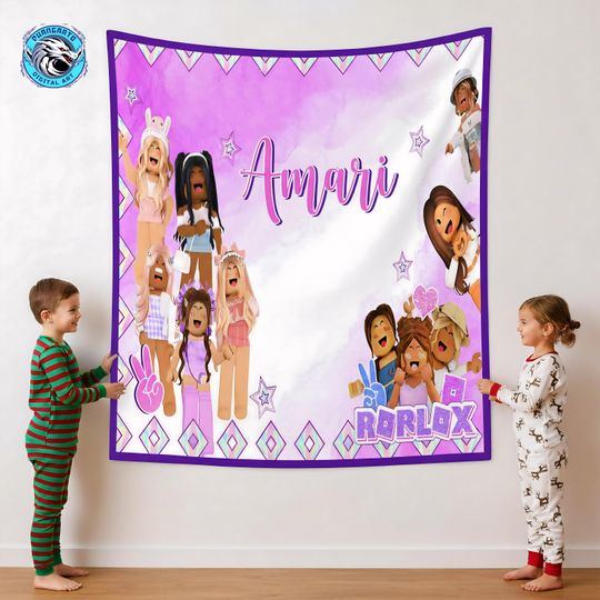 Discover Personalized Gaming Girl Blanket: Custom Name Pink Kids Throw