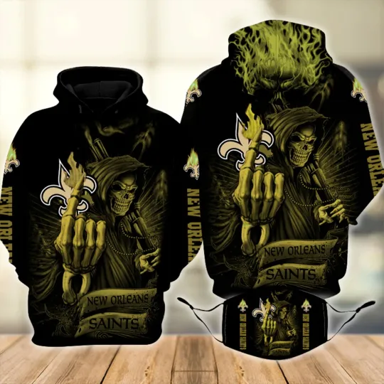 Discover New Orleans Skull Saints Skeleton All Over Print 3D Hoodie Football Team Ghost