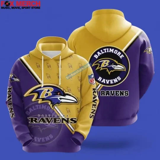 Discover Baltimore Football Team Ravens All Over Printed 3D Hoodie Gift For Fan