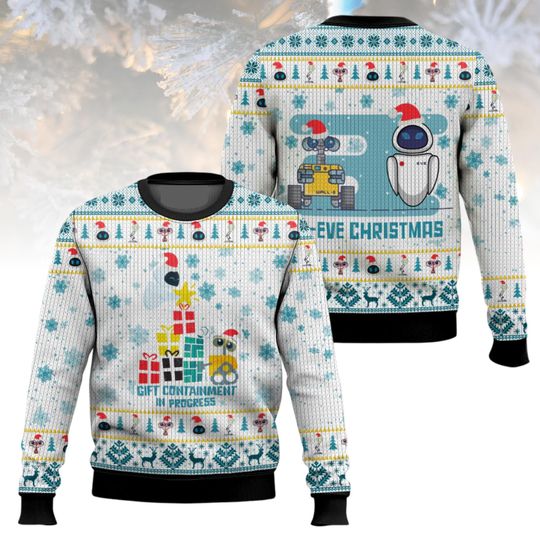 Discover Wall-E Christmas Ugly Sweater, Movie Holiday Cartoon Sweater for Men and Women