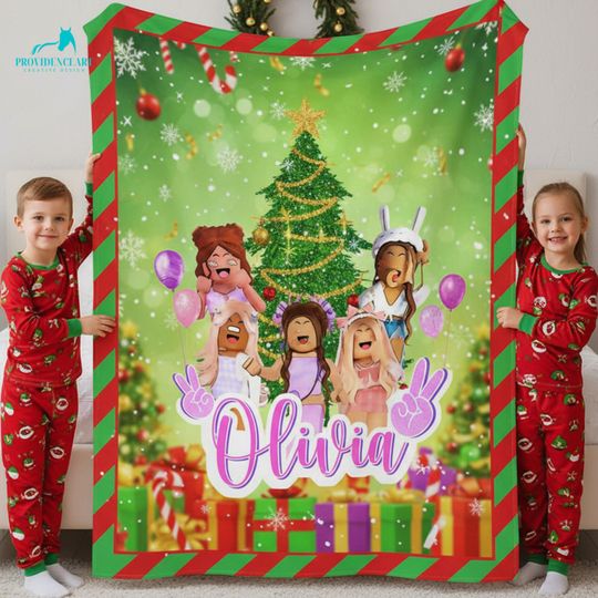Discover Personalized Roblox Girl Christmas Blanket: Custom Name Fleece Throw