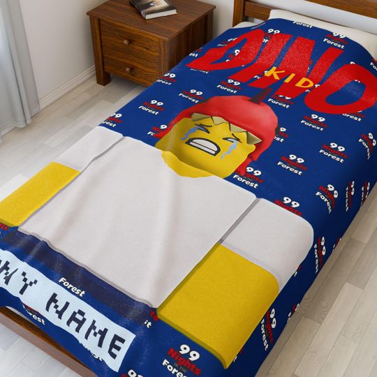 Discover Dino kid inspired 99 Nights in the Forest, roblox game, Plush Blanket, Gift for Children, Soft Plush Blanket, Personalized for Bedroom