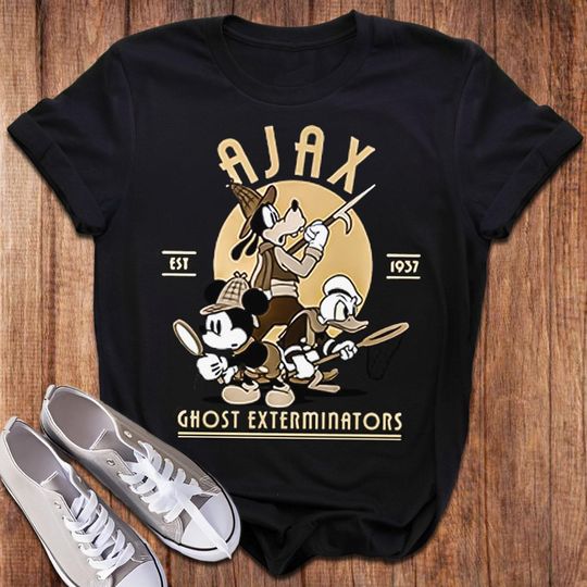 Discover Disney Retro Ajax Ghost Exterminators T-Shirt, Mickey And Friends Family Vacation Shirt, Trending Goofy Hunter Family Trip 2024 T-Shirt