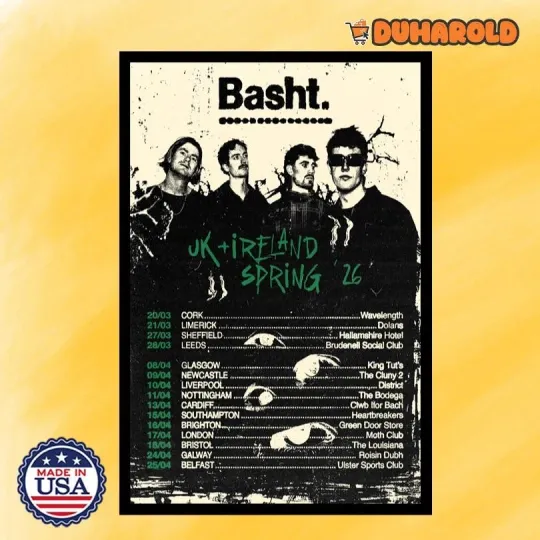 Discover Basht UK & Ireland Spring Tour 2026 Poster Home Decor, Wall Art, Fan Gift