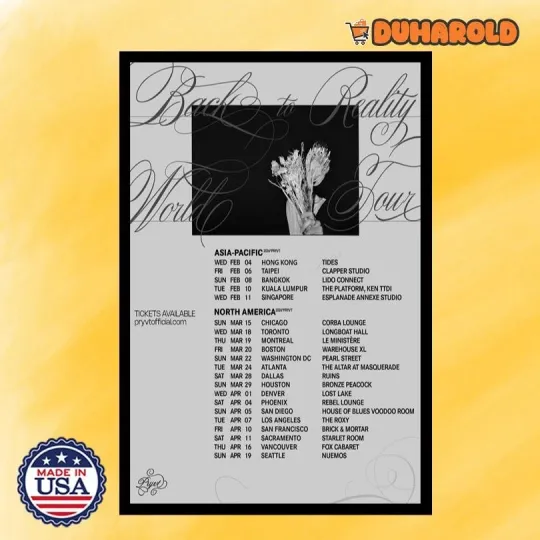 Discover Back To Reality World Tour 2026 Limited Poster Home Decor, Wall Art