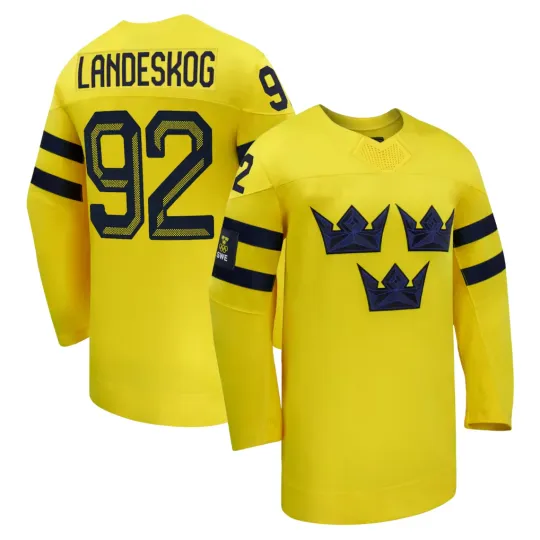 Discover Men's #92 Landeskog Yellow 2026 Away Replica Hockey Jersey