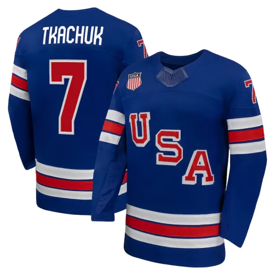 Discover Men's #7 Tkachuk Royal 2026 Home Replica All Stitched Hockey Jersey Sz S-6XL