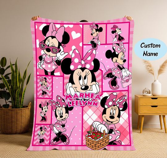 Discover Personalized Minnie Mouse Blanket, Custom Name Minnie Mouse Fleece Blanket, Christmas Gift Blanket, Magic Kingdom Birthday Gifts