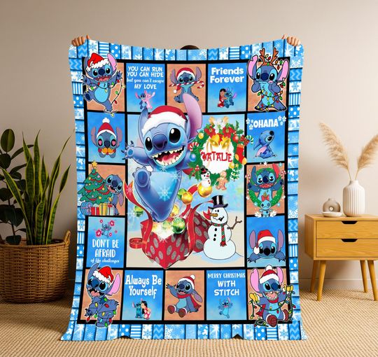Discover Personalized Stitch Lilo Christmas Blanket, Stitch Blanket