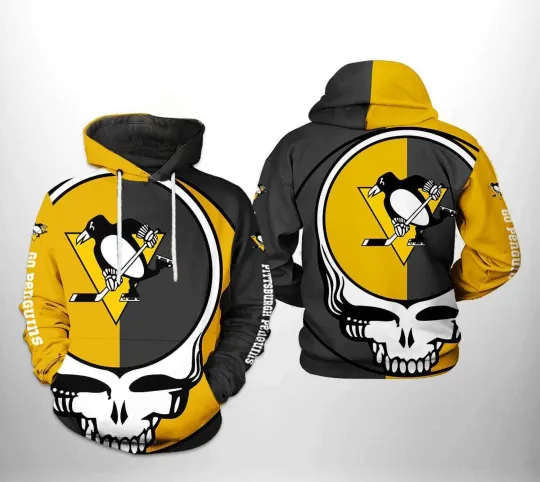Discover Pittsburgh Penguins Grateful Hockey Dead Skull All Over Print 3D Hoodie